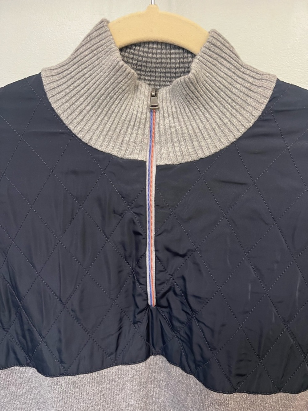 Charleston Threads Two-Tone Quilted Navy/Grey Quarter-Zip Sweater 100% Cotton - Picture 2 of 8